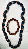 ~Handmade Prayer necklace and bracelet (**set) ....Color Deep Aqua Wash with Dark Almond Loose bead inset~