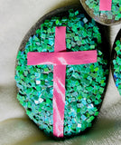 COLOR BURST!  ~Prayer Rock~ Rocky Aqua & Blush Ribbon!