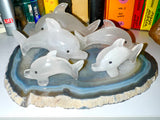 Beautiful Geode Blue Ring Rock Bed plate with Cloud Crystal Rock Dolphins!