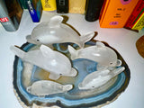 Beautiful Geode Blue Ring Rock Bed plate with Cloud Crystal Rock Dolphins!