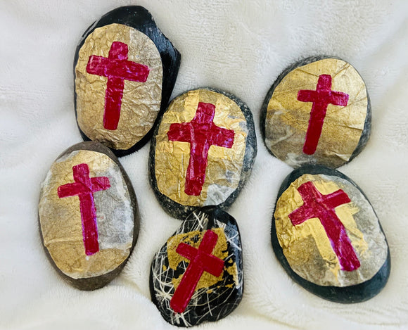 ~Hand made paper Prayer Rocks~ Gold Leaf!