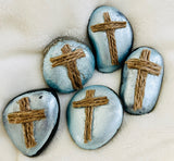 ~Frost painted burlap Prayer Rocks~ Pale Ice!