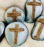 ~Frost painted burlap Prayer Rocks~ Pale Ice!