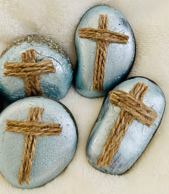 ~Frost painted burlap Prayer Rocks~ Pale Ice!