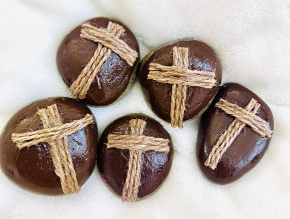 ~Opaque painted burlap Prayer Rocks~ Coffee Brew!