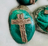 ~Frost painted burlap Prayer Rocks~ Pristine Pine!