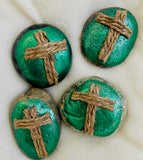 ~Frost painted burlap Prayer Rocks~ Pristine Pine!