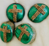 ~Frost painted burlap Prayer Rocks~ Pristine Pine!