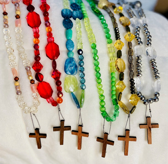 Beautiful Colors Crystal Prayer beads with cross keychain included!... (assorted colors to choose from!)