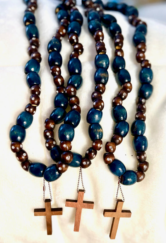 ~Handmade Prayer necklace (**necklace only) made with Deep Aqua wash and Dark Almond Loose bead inset~