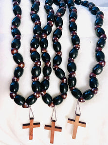 ~Handmade Prayer necklace (**necklace only) Black Olive large Loose bead with Dark Almond inset~