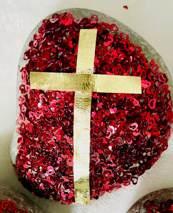 COLOR BURST! ~Prayer Rock~ Ruby Hearts & Gold Ribbon!