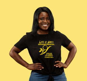 "Life is Hard" Tee! Life is BLESSED with God in it! God Never said it would be easy! ♥ "GOLD PUFF METALLIC"